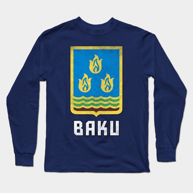 Baku / Azarbaijan \ Retro Faded Style Flag Design Long Sleeve T-Shirt by DankFutura